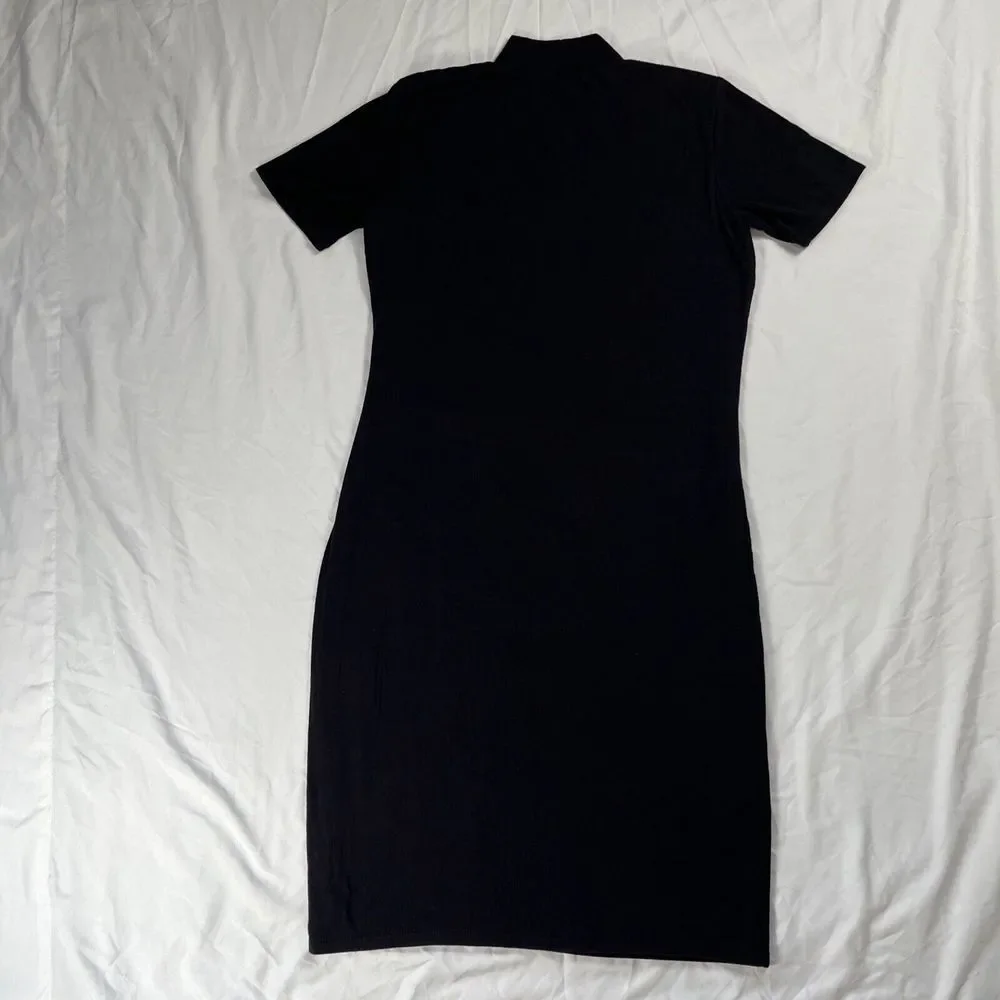 Magaschoni Mock Turtleneck‎ Ribbed Dress Navy Blue Size Medium 96% Micromodal